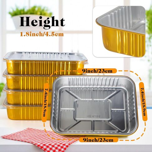 10 Pack Gold Aluminum Foil Pans with Lids, 9x7.4 Inch Disposable Reusable Oven Safe Food Containers, Freezer & BBQ Grill To-Go Pans for Baking, Meal Prep, Thanksgiving & Party in Saudi Arabia
