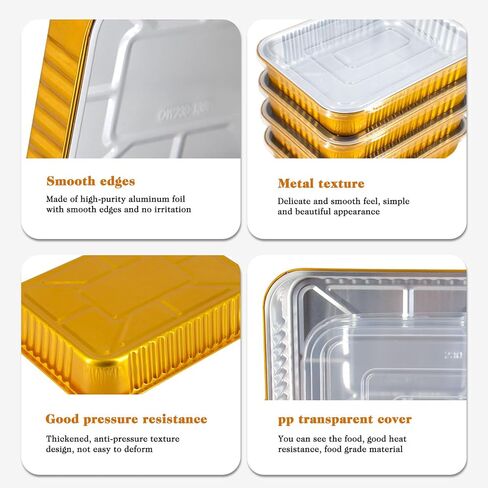 10 Pack Gold Aluminum Foil Pans with Lids, 9x7.4 Inch Disposable Reusable Oven Safe Food Containers, Freezer & BBQ Grill To-Go Pans for Baking, Meal Prep, Thanksgiving & Party in Saudi Arabia