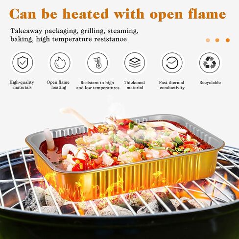10 Pack Gold Aluminum Foil Pans with Lids, 9x7.4 Inch Disposable Reusable Oven Safe Food Containers, Freezer & BBQ Grill To-Go Pans for Baking, Meal Prep, Thanksgiving & Party in Saudi Arabia