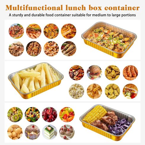 10 Pack Gold Aluminum Foil Pans with Lids, 9x7.4 Inch Disposable Reusable Oven Safe Food Containers, Freezer & BBQ Grill To-Go Pans for Baking, Meal Prep, Thanksgiving & Party in Saudi Arabia
