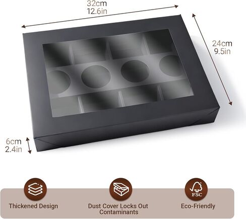 8-Grid Cardboard Bakery Treat Box w Lids, 10PK Black Disposable Pastry Box w/Wax Paper w/Sauce Dip Holder for 4-6 People, Snack Bowl Divided for Picnic Party Birthday 12.5"x9.25"x2" in Saudi Arabia