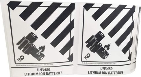 فئة الخطر 9 D.O.T. ملصقات بطاريات أيون الليثيوم UN3480، ملصقات مواد خطرة مربعة مقاس 4 × 4 3/4 بوصة باللونين الأبيض والأسود، و500 ملصق شحن لاصق - صنع في الولايات المتحدة الأمريكية in Saudi Arabia