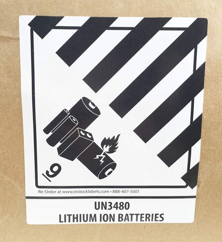 فئة الخطر 9 D.O.T. ملصقات بطاريات أيون الليثيوم UN3480، ملصقات مواد خطرة مربعة مقاس 4 × 4 3/4 بوصة باللونين الأبيض والأسود، و500 ملصق شحن لاصق - صنع في الولايات المتحدة الأمريكية in Saudi Arabia