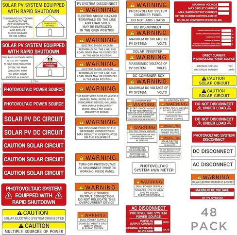 Photovoltaic Solar System Installer Label Kit | 2020 | 2017 Code | Electrical Panel Safety Stickers | PV Power Source Warning Set | Caution Solar Circuit | Outdoor Durability (5 Set of 48 Pack) in Kuwait