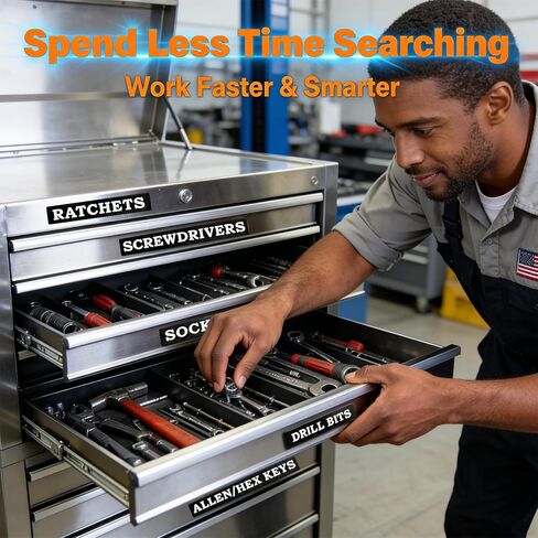 12 PCS Magnetic Toolbox Labels, 3D Raised Tool Box Magnetic Lables, General Toolbox Organize Accessories, Thick Resuable Tags for Steel Toolboxes, Tool Carts & Garage Organization (Black) in Kuwait