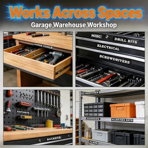 12 PCS Magnetic Toolbox Labels, 3D Raised Tool Box Magnetic Lables, General Toolbox Organize Accessories, Thick Resuable Tags for Steel Toolboxes, Tool Carts & Garage Organization (Black) in Kuwait