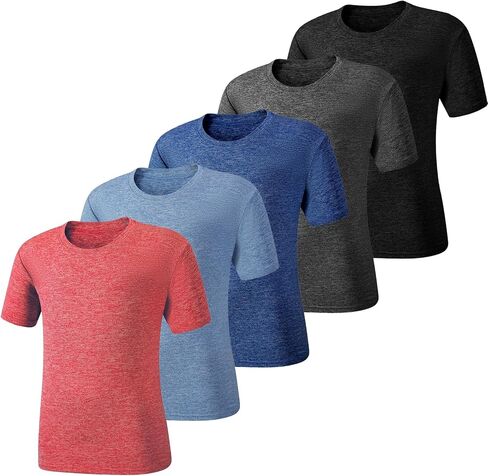 مجموعة من 5 قمصان للأولاد، قمصان شبابية سريعة الجفاف للأولاد، قمصان رياضية بأكمام قصيرة، تي شيرتات للأداء للأطفال (5Y-18Y) in Kuwait