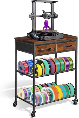 3D Printer Filament Storage Rack with Drawers, 3Tier Metal Filament Spool Holder with Wheels, 3D Printer Filament Stand for PLA/ABS/TPU/Nylon, Filaments Organzied for Workshop Studio Office, Brown in Kuwait