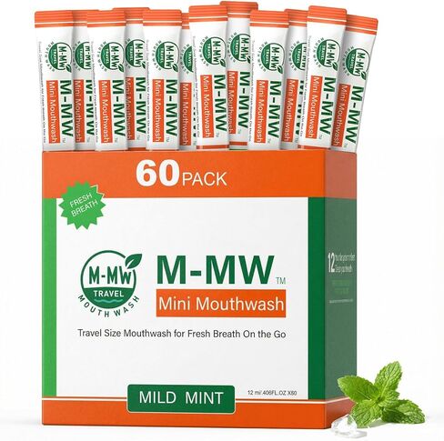 عبوات فردية من غسول الفم بحجم مناسب للسفر من M-MW، غسول فم خالٍ من الكحول، علاج رائحة الفم الكريهة للبالغين، نكهة النعناع المعتدلة، مستلزمات السفر الأساسية (20 قطعة) in Kuwait