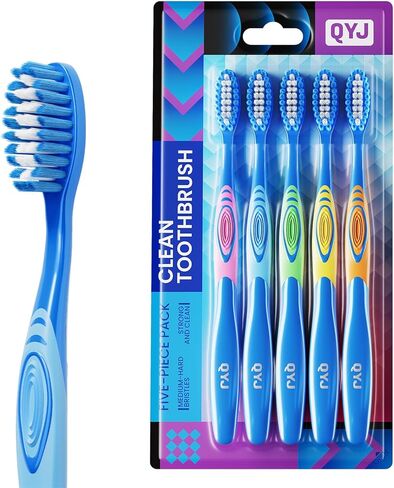 فرشاة أسنان يدوية ذات شعيرات متوسطة للبالغين، فرشاة أسنان لتبييض الأسنان بشعيرات حلزونية متوسطة الحجم لبقع القهوة والشاي الدخاني، وإزالة البلاك العميق، وأطراف شعيرات مستديرة للتنظيف اللطيف، 5 عبوات in Kuwait