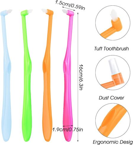 فرشاة أسنان Ouligay 4 قطع للكبار، فرشاة نهاية Tuft، فرشاة أسنان واحدة معنقدة لتقويم الأسنان للأقواس، رأس صغير فرشاة بين الأسنان لتنظيف التفاصيل in Kuwait