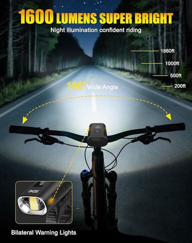 Rechargeable Bike Lights - Dual Color LED Beads 1600LM, 5200mAh Bike Light for Night Riding, 13 Lighting Modes, with Smart Remote IPX4 Waterproof Bicycle Headlight for Cyclists and Commuters in Kuwait