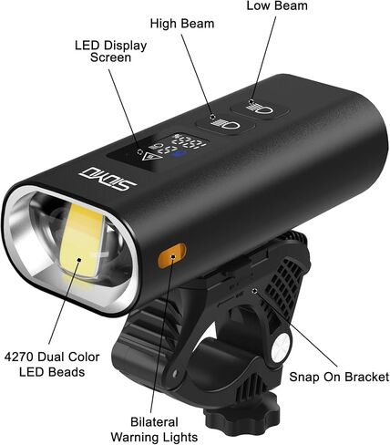 Rechargeable Bike Lights - Dual Color LED Beads 1600LM, 5200mAh Bike Light for Night Riding, 13 Lighting Modes, with Smart Remote IPX4 Waterproof Bicycle Headlight for Cyclists and Commuters in Kuwait
