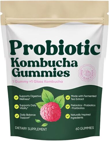 Probiotic Kombucha Gummies with Prebiotics, Probiotics & Postbiotics – Digestive & Gut Health Support – Daily Balance, Bloating Comfort & Microbiome Support – Vegan, Non-GMO, 60 Gummies in Saudi Arabia