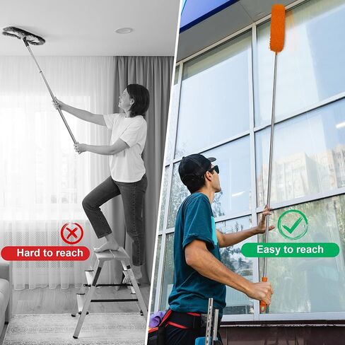 JEHONN Cobweb Duster with Extension Pole 96 inches, 8 PCS Extendable Long Handle Microfiber Feather Dust Remover, Telescoping Dusting Kit for Cleaning High Ceiling Fan, AC Vent House Exterior in Kuwait