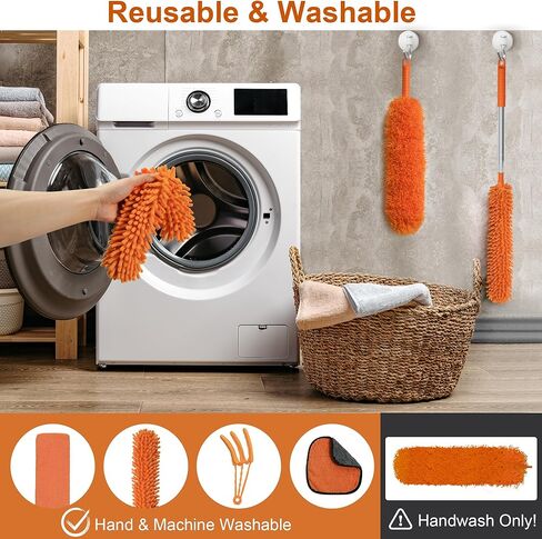 JEHONN Cobweb Duster with Extension Pole 96 inches, 8 PCS Extendable Long Handle Microfiber Feather Dust Remover, Telescoping Dusting Kit for Cleaning High Ceiling Fan, AC Vent House Exterior in Kuwait