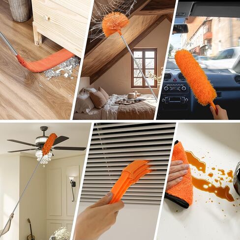 JEHONN Cobweb Duster with Extension Pole 96 inches, 8 PCS Extendable Long Handle Microfiber Feather Dust Remover, Telescoping Dusting Kit for Cleaning High Ceiling Fan, AC Vent House Exterior in Kuwait