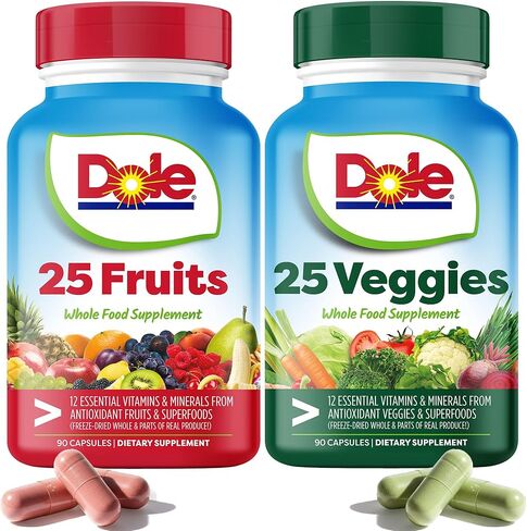 Dole Daily Fruits and Veggies Supplement - Whole Food Plant-Based Nutrition with 25 Fruits + 25 Vegetables, 12 Essential Vitamins & Minerals, Antioxidant Superfoods, 180 Capsules (2 Pack) in Saudi Arabia