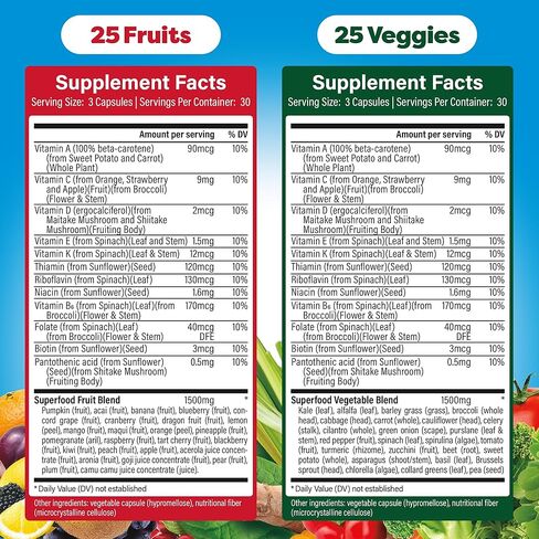 Dole Daily Fruits and Veggies Supplement - Whole Food Plant-Based Nutrition with 25 Fruits + 25 Vegetables, 12 Essential Vitamins & Minerals, Antioxidant Superfoods, 180 Capsules (2 Pack) in Saudi Arabia