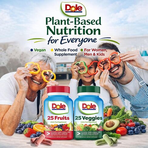 Dole Daily Fruits and Veggies Supplement - Whole Food Plant-Based Nutrition with 25 Fruits + 25 Vegetables, 12 Essential Vitamins & Minerals, Antioxidant Superfoods, 180 Capsules (2 Pack) in Saudi Arabia