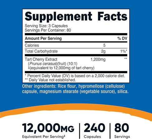 Nutricost Tart Cherry Extract 240 كبسولة لـ 80 حصة لكل زجاجة - نباتية، خالية من الكائنات المعدلة وراثيًا، خالية من الغلوتين in Saudi Arabia