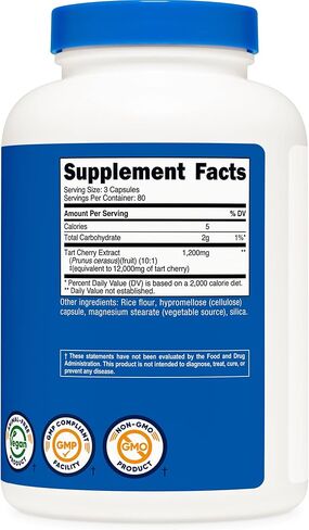 Nutricost Tart Cherry Extract 240 كبسولة لـ 80 حصة لكل زجاجة - نباتية، خالية من الكائنات المعدلة وراثيًا، خالية من الغلوتين in Saudi Arabia