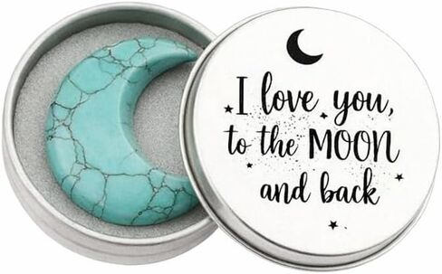 هدية "I Love You to the Moon and Back"، لعبة Asix، بلورات نصف قمر صغيرة مع بطاقة تهنئة، تذكار للعلاقة عن بعد، عيد الحب، الذكرى السنوية، هدايا عيد ميلاد لها. (الأزرق الفيروزي) in Kuwait