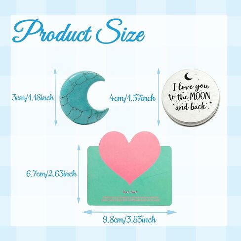 هدية "I Love You to the Moon and Back"، لعبة Asix، بلورات نصف قمر صغيرة مع بطاقة تهنئة، تذكار للعلاقة عن بعد، عيد الحب، الذكرى السنوية، هدايا عيد ميلاد لها. (الأزرق الفيروزي) in Kuwait