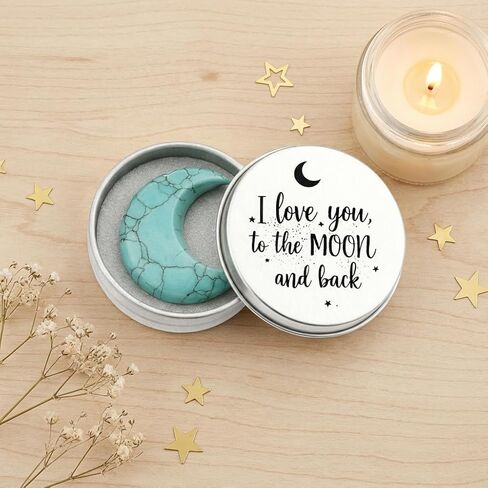 هدية "I Love You to the Moon and Back"، لعبة Asix، بلورات نصف قمر صغيرة مع بطاقة تهنئة، تذكار للعلاقة عن بعد، عيد الحب، الذكرى السنوية، هدايا عيد ميلاد لها. (الأزرق الفيروزي) in Kuwait