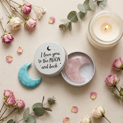 هدية "I Love You to the Moon and Back"، لعبة Asix، بلورات نصف قمر صغيرة مع بطاقة تهنئة، تذكار للعلاقة عن بعد، عيد الحب، الذكرى السنوية، هدايا عيد ميلاد لها. (الأزرق الفيروزي) in Kuwait