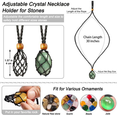 6 قطع من أقفاص القلادة الكريستالية القابلة للتعديل مع 7 كريستالات الشاكرا ومجموعة أحجار الشفاء، لصنع المجوهرات والتأمل اليوجا (7 أحجار متساقطة + 6 قطع حبل) in Kuwait