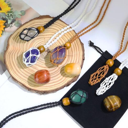 6 قطع من أقفاص القلادة الكريستالية القابلة للتعديل مع 7 كريستالات الشاكرا ومجموعة أحجار الشفاء، لصنع المجوهرات والتأمل اليوجا (7 أحجار متساقطة + 6 قطع حبل) in Kuwait