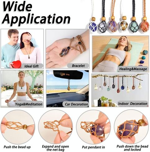 6 قطع من أقفاص القلادة الكريستالية القابلة للتعديل مع 7 كريستالات الشاكرا ومجموعة أحجار الشفاء، لصنع المجوهرات والتأمل اليوجا (7 أحجار متساقطة + 6 قطع حبل) in Kuwait