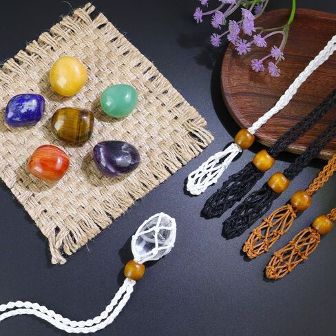 6 قطع من أقفاص القلادة الكريستالية القابلة للتعديل مع 7 كريستالات الشاكرا ومجموعة أحجار الشفاء، لصنع المجوهرات والتأمل اليوجا (7 أحجار متساقطة + 6 قطع حبل) in Kuwait