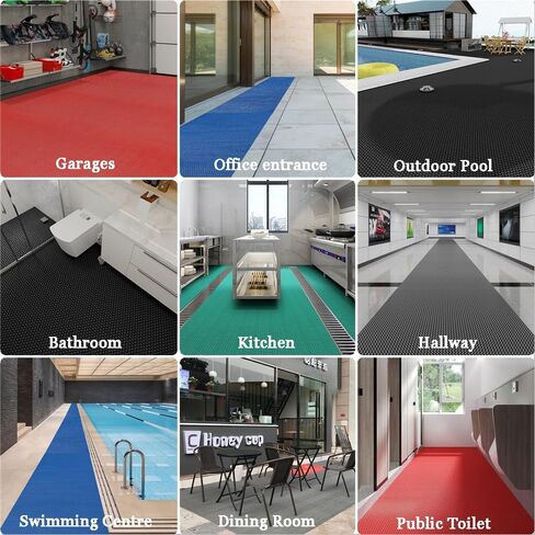 WLWLEO 3 × 20 قدم بجانب حمام السباحة غير قابل للانزلاق حصير حمام السباحة للأرضيات التجارية الكبيرة من البولي فينيل كلوريد مع تصريف للحمام والمرآب الخلفي والمطبخ وحمام السباحة والسجاد المزخرف، أسود، 0.9 × 6 م/3 × 20 قدم in Kuwait