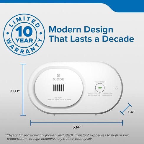 Kidde Carbon Monoxide Detector, 10-Year Battery Powered, LED Status Indicators, 85 dB Alarm, 5th Edition, COB10 in Saudi Arabia