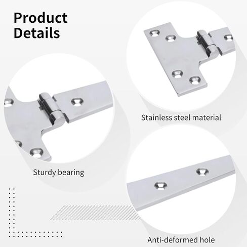2 قطعة مفصلات T من الفولاذ المقاوم للصدأ 8 في 316، درجة بحرية، مفصلات أبواب شديدة التحمل، مقاومة للتآكل، مع 16 براغي M5 لسهولة التركيب in Kuwait