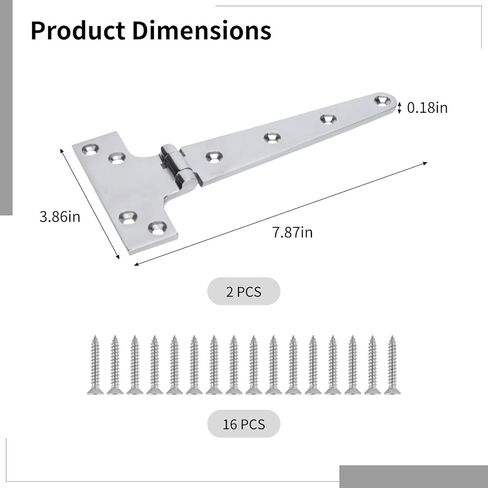 2 قطعة مفصلات T من الفولاذ المقاوم للصدأ 8 في 316، درجة بحرية، مفصلات أبواب شديدة التحمل، مقاومة للتآكل، مع 16 براغي M5 لسهولة التركيب in Kuwait