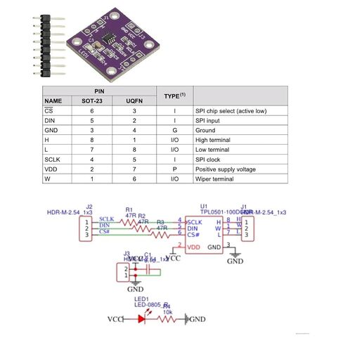 2.7V-5.5V TPL0501 Digital Potentiometer Module 100K Adjustable SPI Port Adjustment Bridge Balance Sensor in Saudi Arabia