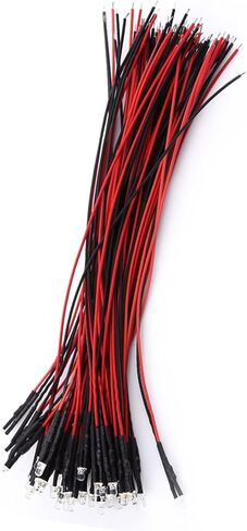 50 قطعة سلكية مسبقًا 30 صمامات LED شفافة تيار مستمر 9-12 فولت 3/5/10 مم أبيض أحمر أزرق أخضر صمام ثنائي باعث للضوء، استهلاك منخفض للطاقة، توفير الطاقة (الضوء الأحمر) in Kuwait