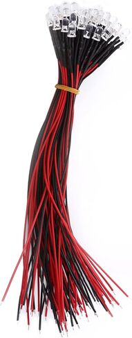 50pcs Pre Wired 30 Clear LED Dodes DC 9-12V 3/5/10mm White Red Blue Green Light Emitting Diode Diodes Low Power Consumption Energy Saving (Red Light) in Saudi Arabia