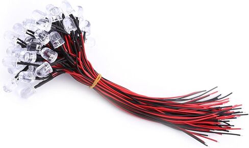 50pcs Pre Wired 30 Clear LED Dodes DC 9-12V 3/5/10mm White Red Blue Green Light Emitting Diode Diodes Low Power Consumption Energy Saving (Red Light) in Saudi Arabia