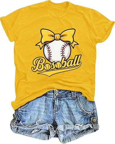 Baseball Shirts for Women Cute Bow Graphic T-Shirt Softball Mom Tee Funny Baseball Fan Short Sleeve Top in Saudi Arabia