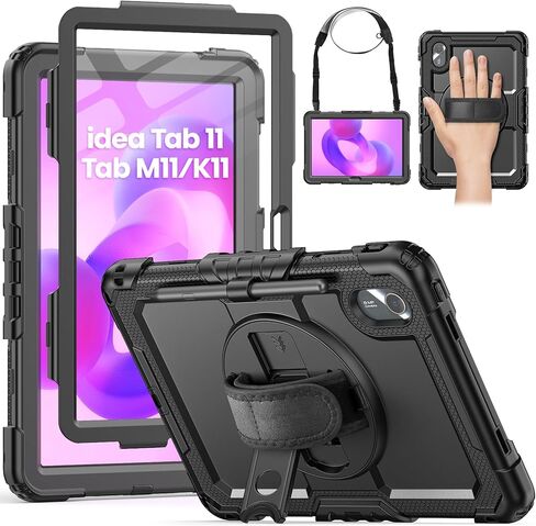 HXCASEAC Case for Lenovo Idea Tab 11 2025 / Tab M11 2024 / K11 11inch,Shockproof Case for Lenovo M11 with Screen Protector/Pen Holder/Rotating Hand Strap/Stand, Protective Idea 11 Tablet, Black in Saudi Arabia