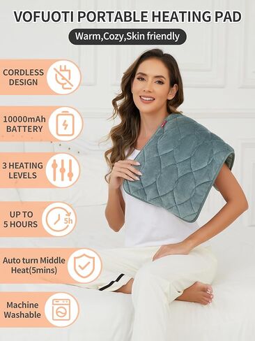 وسادة تدفئة محمولة من فوفوتي، وسادة حرارية كهربائية مع بطارية و3 إعدادات للحرارة، وسادة تدفئة لاسلكية للظهر والبطن، وسادة تدفئة خارجية قابلة لإعادة الشحن للنساء والرجال in Kuwait