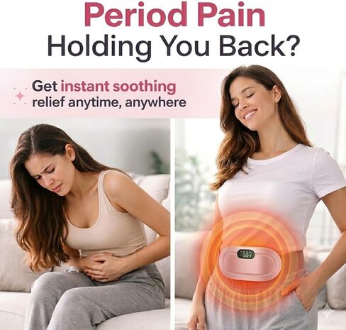 Heating Pad for Period Cramps, Portable Menstrual Heating Pad with Massage, Cordless & Rechargeable, Wearable Heating Belt for Women, Period Pain Relief Device, 3 Heat Levels & 4 Massage Modes in Saudi Arabia