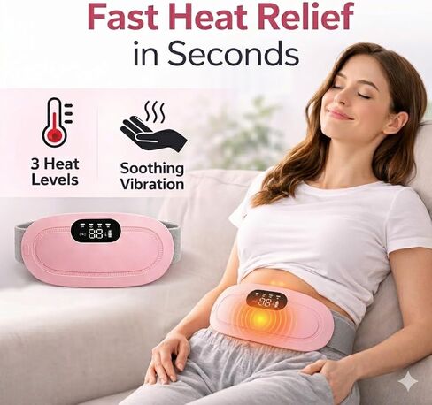 Heating Pad for Period Cramps, Portable Menstrual Heating Pad with Massage, Cordless & Rechargeable, Wearable Heating Belt for Women, Period Pain Relief Device, 3 Heat Levels & 4 Massage Modes in Saudi Arabia