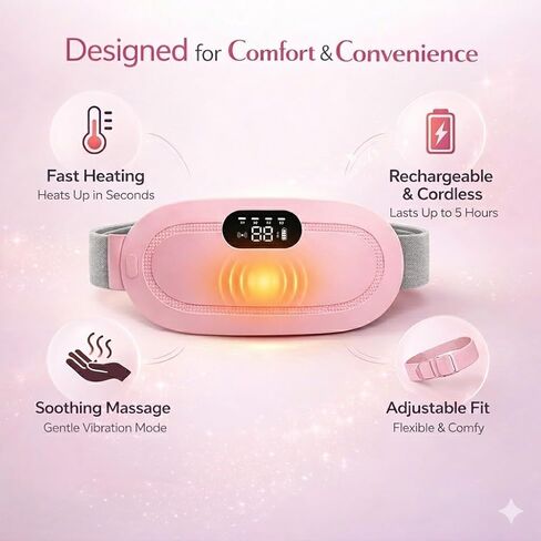 Heating Pad for Period Cramps, Portable Menstrual Heating Pad with Massage, Cordless & Rechargeable, Wearable Heating Belt for Women, Period Pain Relief Device, 3 Heat Levels & 4 Massage Modes in Saudi Arabia