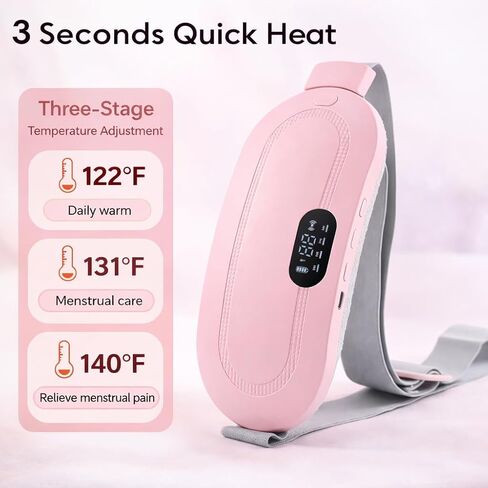 Heating Pad for Period Cramps, Portable Menstrual Heating Pad with Massage, Cordless & Rechargeable, Wearable Heating Belt for Women, Period Pain Relief Device, 3 Heat Levels & 4 Massage Modes in Saudi Arabia