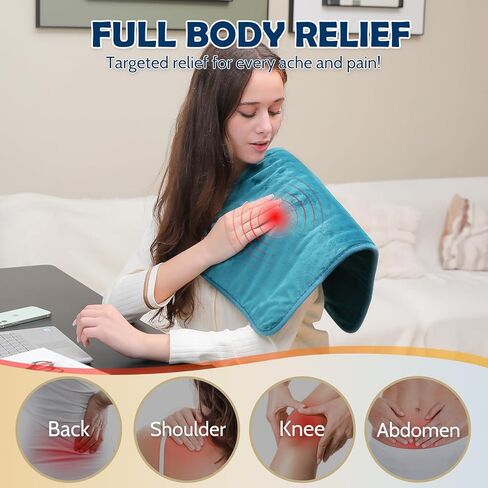 DAILYLIFF Massage Heating Pad, 12"x 24" Electric Heated Pads with Massager, 4 Massage Modes, 6 Heat Settings, 24 Relaxing Combinations, UL Certification, Blue in Saudi Arabia